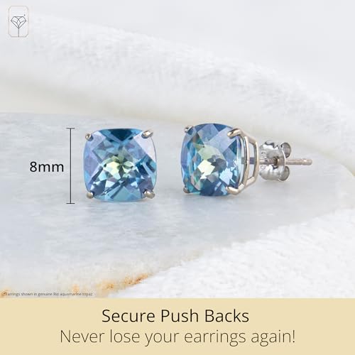 Amazon Collection 925 Sterling Silver Cushion Cut Birthstone Stud Earrings for Women3
