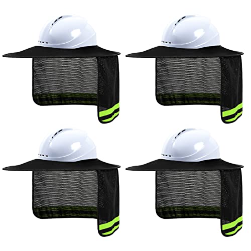 Image of Hard Hat Sun Shade, High Visibility Sun Visor Neck Shade with Reflective Strip, Hard Hat Accessories, Full Brim, Man& Woman (Hard Hat Not Included), Black, 4 Pack