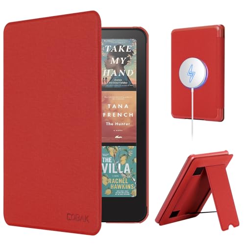 Image of CoBak Lightweight Stand Case for 7 inch 12th Gen 2024 and Colorsoft with Right Hand Strap - Compatible with iPhone MagSafe, for Samsung /Belkin /Anker Wireless Charging Pads,Red