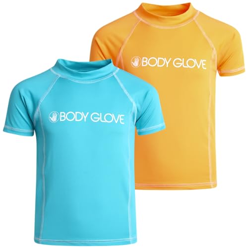 Body Glove Boys Swim Shirt - 2 Pack UPF 50+ Quick Dry Sun Protection Short Sleeve Rash Guard for Boys Kids Swimwear (2T-14)