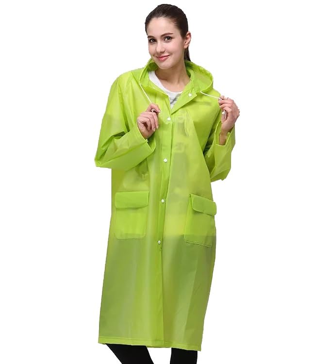 alexvyan Green EVA Poncho Raincoat for Women Lightweight Waterproof Coat with Hood, Adjustable Drawstring, Button Closure Reusable & Durable Outdoor Rainwear-picture-36