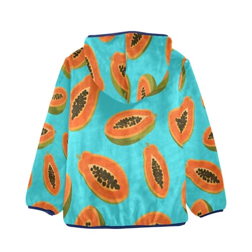 Papaya Halves on Blue Background Toddler Fleece Jacket Girl Boys Hooded Fleece Jacket Coat Warm Outwear Zip-up 3-10T2