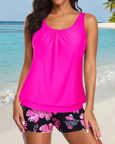 Image of Aqua Eve Two Piece Women's Tankini Swimsuits Blouson Swim Tank Top with Shorts Modest Bathing Suits