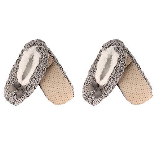 Image of BambooMN Women's Stripe Patterned Non-Slip Lined Travel Home Slippers - 2 Pairs