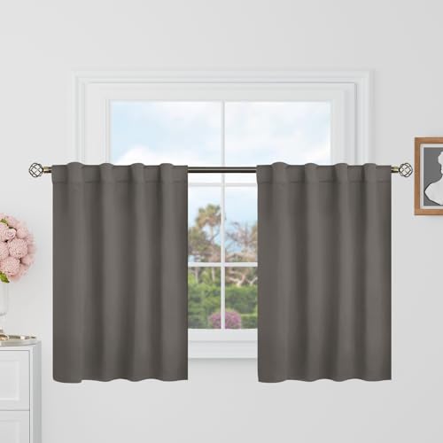 BGment Cafe Blackout Curtains 36 Inch Length for Half Windows, Grey