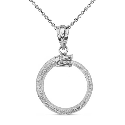 10k White Gold Ouroboros Serpent Snake Eternal Cycle Pendant Necklace, 16"