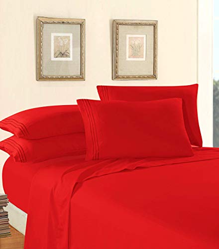 Elegant Comfort Luxury Soft 1500 Premier Egyptian 4-Piece Premium Hotel Quality Wrinkle Resistant Coziest Bedding Set, All Around Elastic Fitted Sheet, Deep Pocket up to 16inch, Queen, Red