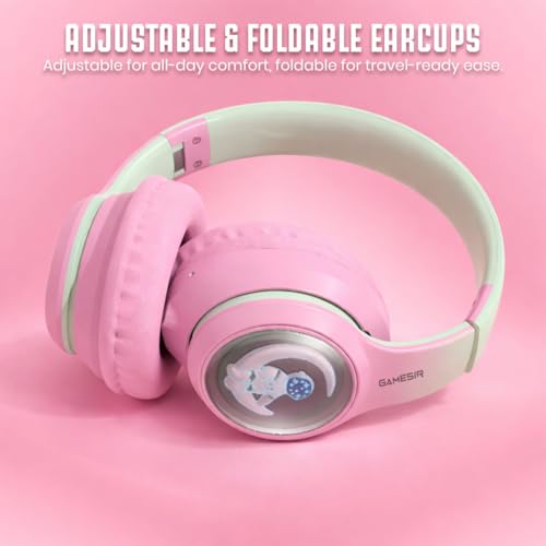 Image of GameSir Astro Junior Wireless Headphones with 40mm Drivers, Deep Bass Stereo Sound, Bluetooth 5.3, Over-Ear Noise Isolation Headset with LED Light, Built-in Mic for PC, Mobile & Laptop (Pink)