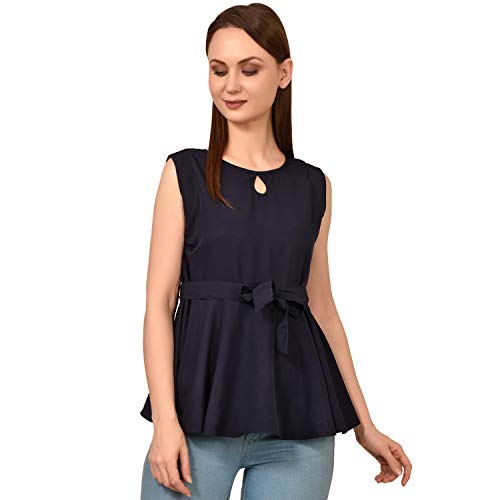Image of Women's Sleeveless Peplum Top with Waist Tie Belt