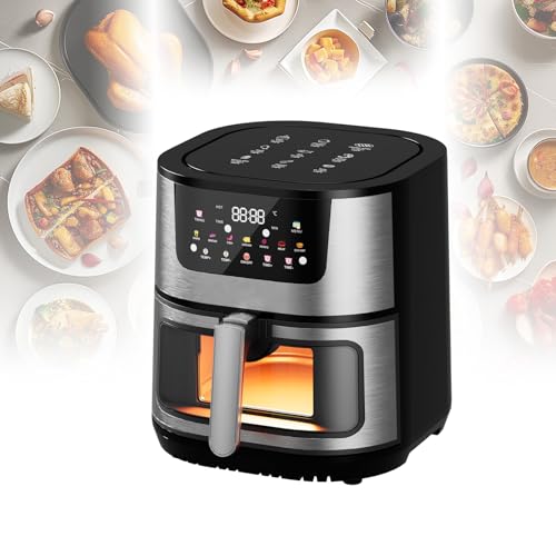 Freidora de aire, gran capacidad de 15 litros, diseño de vidrio visible de 360°, control preciso de temperatura de hasta 200 °C, cesta antiadherente, ideal para cocinar en familia