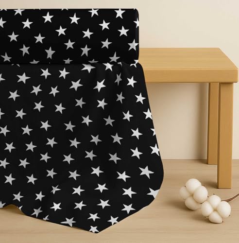 Image of Soimoi Black Cotton Cambric Fabric Stars Star Printed Fabric 1 Meter 58 Inch Wide