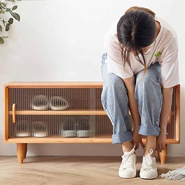 Shoe Rack Storage Organizer Wooden Shoe Cabinets Storage Bench Home Entrance Shoe Rack Organizer Shoes Changing Stool with 2 Doors Lliving Room Furniture Shoe Organizer Shelf, Durable and Stable