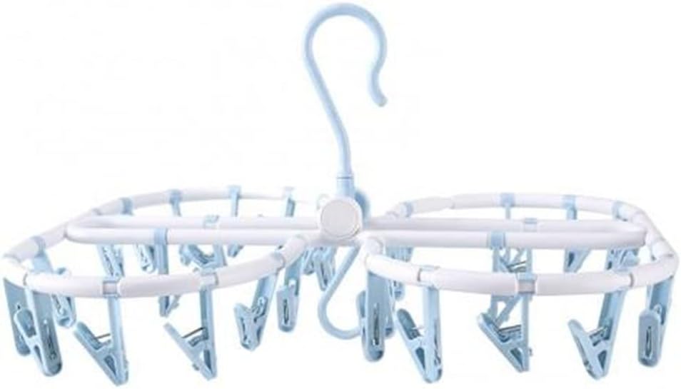 Round Folding Windproof Underwear Socks 32 Clip Clothes Hanger Rack(Blue)