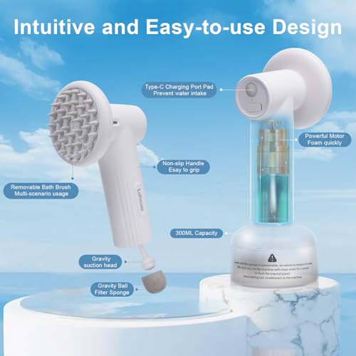 Image of Pet Electric Foaming Dog Shampoo Dispenser with Brush for Dogs Bathing, Soft Brush, Massaging and Grooming, Bubble /Spray Mode, Rechargeable Dog Foam Sprayer Soap Dispenser for Short /Long Haired Pet