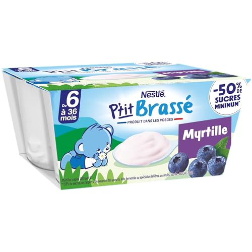 Nestlé Bébé - P'tit Brassé - Desserts Lactés - Myrtille- Dès 6 mois - 4x100g