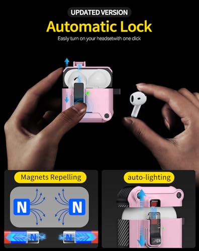 Image of Pohgelan for AirPods 4 Case with Safety Lock-Pink | Magnetic Automatic Lock with Cleaning Kit&Keychain,Compatible with Magsafe