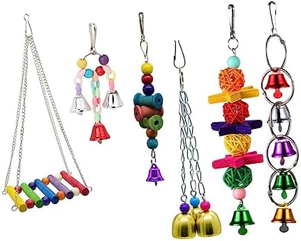 ibasenice 6pcs Swing Parrot Toy Small Bird Toys Chew Toys Pet Toys Bird Swing Toys Hanging Bird Toys Parrot Swing Bell Toys Bird Cage Accessories Parrot Supplies Parrot Bell Toys Birds Wood