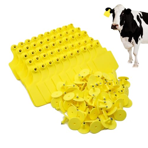 PAULOZYN 4.1 L 3.5 W Livestock Ear Tags Big Blank 100PCS Identification TPU Precision Tags for Cattle Cows Pigs Hog Goats Sheep Calf Animal (Yellow)