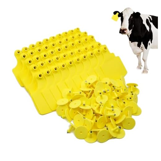 PAULOZYN 4.1” L×3.5”W Livestock Ear Tags Big Blank 100PCS Identification TPU Precision Tags for Cattle Cows Pigs Hog Goats Sheep Calf Animal (Yellow)