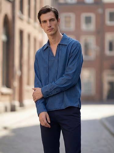 Image of GRECIILOOKS Men's Full Sleeve Regular Fit Casual Denim Shirt | Cotton Shirts for Man |Stylish Trendy Shirt for Men