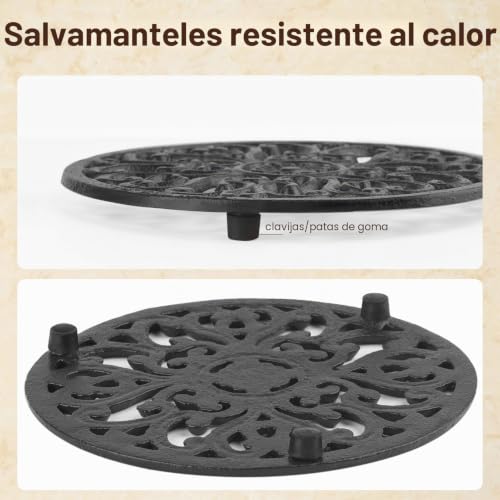 Miniatura 5 de Salvamanteles Hierro Trébedes Decorativa Para Cocina Sartenes Calientes, Trébedes Metal Con Clavijas De Goma, Resistente Al Calor, 17,1cm Diámetro