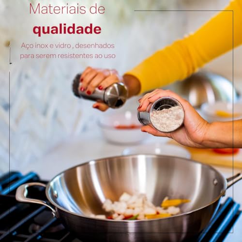 Kit Premium Saleiro e Pimenteiro com Funil de Silicone Saleiro Vidro Saleiro Inox Porta Sal Saleiro