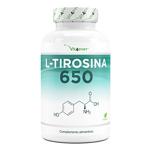 L-tirosina - 240 cápsulas veganas - 1300 mg por porción diaria - Suministro para 4 meses - Aminoácido puro de la fermentación de la planta - Vegano - Altamente dosificado Cover