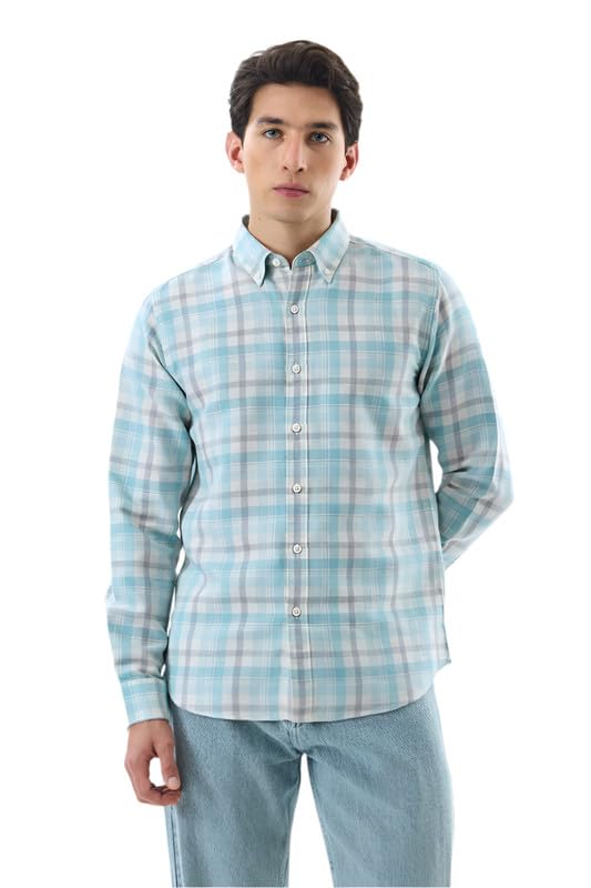 Image of SNITCH Men Casual Shirt | Slim Fit Full Sleeve Button-Down Collar Plaid Design | Polyester Cotton Linen Blend & Breathable Fabric for Everyday Wear
