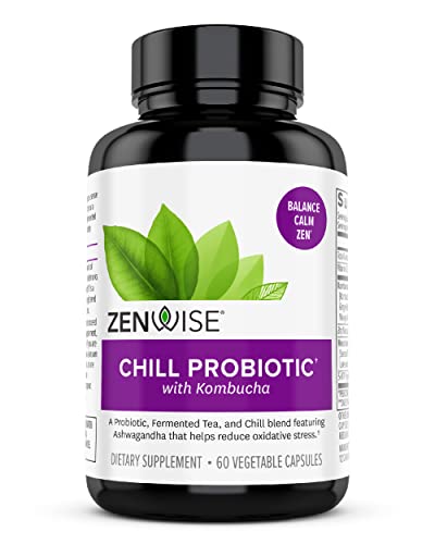 Zenwise Probiotics + Chill Relaxation, Mood Support and Stress Relief with Sensoril Ashwagandha, 5HTP, Clinically-Proven Reliably Alive DE111 probiotic for Women and Men - 60 Count