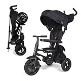 QPlay Rito - Premium Luxury Foldable Trike for Toddlers Featuring Leather touchpoints, Toddler Tricycle Stroller, Push & Fold Tricycle for Ages 12 Months to 5 Years, Midnight Edition