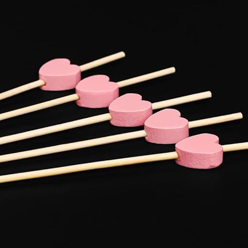 Akoak 100 Counts Handmade 4.7" Pink Heart Cocktail Sticks Sandwich Fruit Toothpicks Cocktail Picks Party Supplies #TOP7