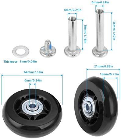 Mtsooning 2 zestawy 64 x 18 mm czarne koła zamienne do walizki bagażowej z osiami klucz zestaw naprawczy łożysk