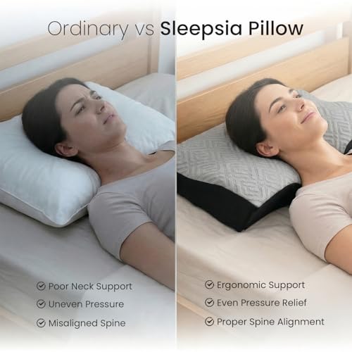 Image of Sleepsia Cervical Pillow for Neck Pain & Shoulder Pain Relief | 1-Year Warranty| Orthopedic Memory Foam Pillow, Spondylitis-Ortho Neck Support Medical Pillow (Grey /Black Pack 1)