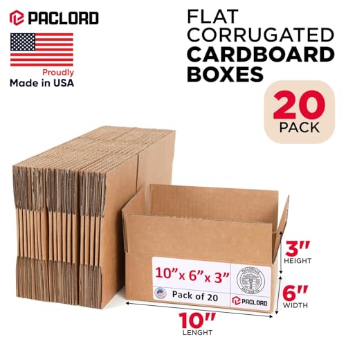 Image of Small Cardboard Boxes 10 inchL x 6 inchW x 3 inchH (Pack of 20) - USA-Made Packing Boxes for Moving, Shipping, or Storage - USPS, UPS, FedEx Approved - Professional Packing Supplies for Moving