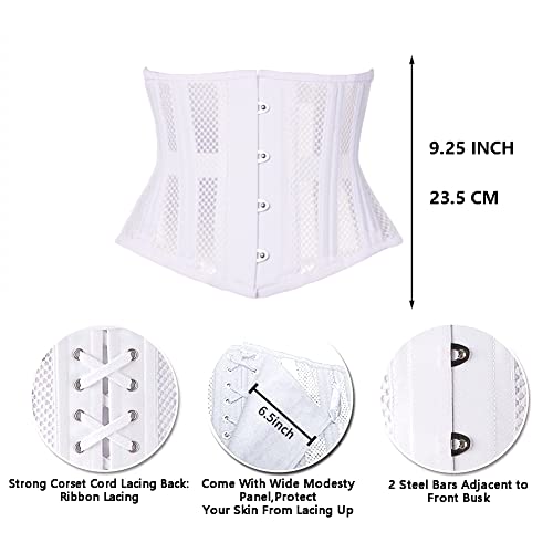 Lartigue Women 26 Steel Boned Waist Training Corset Heavy Duty Mesh Underbust Bustier Cincher,9.25 Inch White M #TOP2