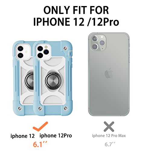Image of MARKILL Compatible with iPhone with Built-in 360Rotating Ring Stand, Military Grade Drop Protection Full Body Rugged Heavy Duty Case Durable Cover (Ice Blue, iPhone 12 /12Pro 6.1 inch)