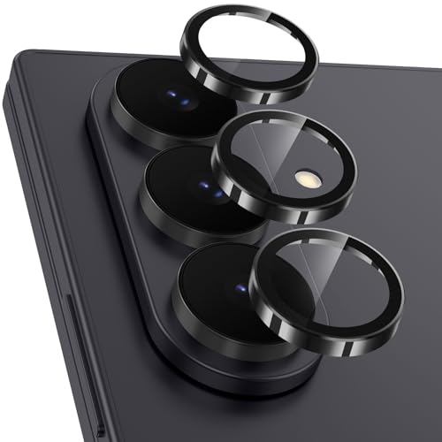 Meshine for Samsung Galaxy Z Fold 7 Camera Lens Protector Scratch Proof Strong Adsorption 9H Hardness with Metal Ring Camera Cover Ultra Thin Case Friendly Accessories Lens Protector Black