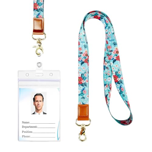 MEXRUMI Cordón, Llavero Cordón, Cordón Para Llaves, Impresión Doble Cara, Llavero Con Correa Para Cuello Para Llaves, Porta Tarjetas De Identificación, Porta Tarjetas De Identificación (Flor Azul)