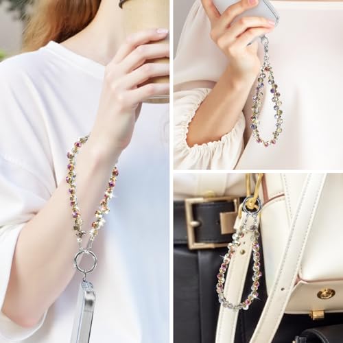 Image of TENOC Beaded Phone Wrist Strap, Amber | Cellphone Lanyard Chain, Sparkling Wristlet Bracelet, For Women