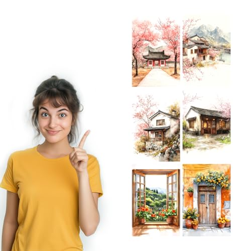 Image of SiddArtify Watercolor Asian Wall Art Prints Set - Traditional Building Poster Decor for Living Room Bedroom Office - 12x18 inch Board Pack of 6
