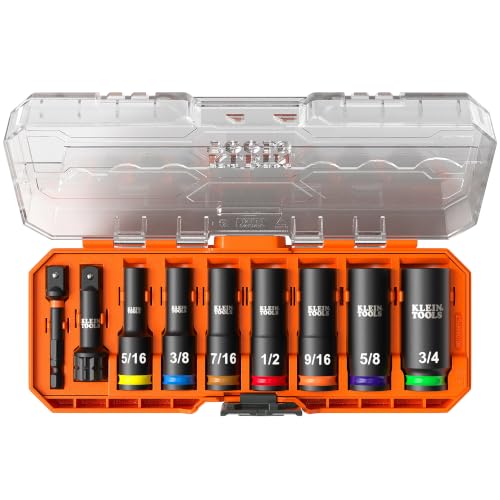 Klein 65109IMPCT Deep impact socket set, 3/8 in. drive, KNECT, SAE, 9-piece