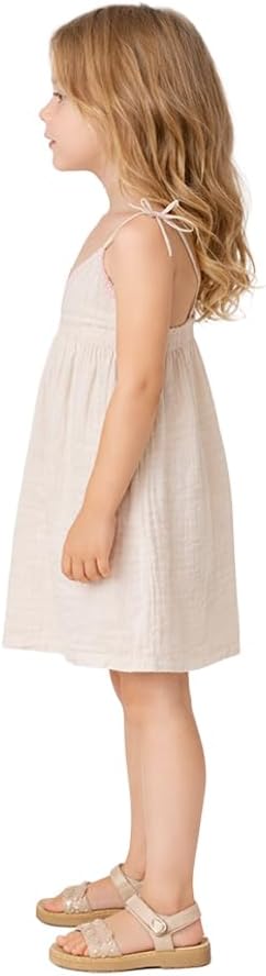 Toddler Girl Muslin Spaghetti Strap Dress 100% Cotton Breathable Lightweight Summer Baby Girl Outfit 2-6T