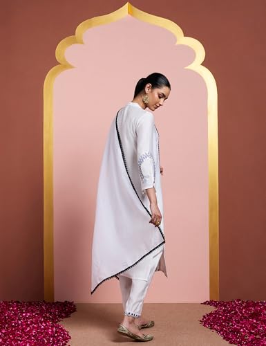 Image of Amazon Brand - Myx Women's Embroidered Kurta Pant Set with Organza Dupatta | Salwar Suit (Available in Plus Sizes)
