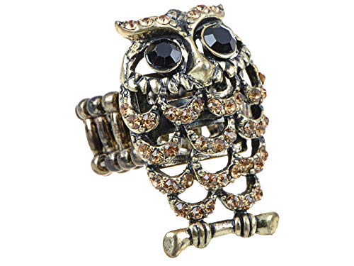 Alilang Synthetic Topaz Color Clustered Crystal Rhinestone Brown Happy Adjustable Hooting Owl Ring