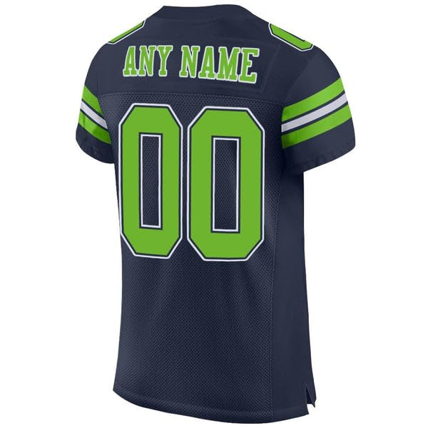 Customized Custom Football Jersey, Black Football Jersey, Football Jersey, Navy Neon Green-White Mesh Football Jersey, Football Jerseys, Football Jerseys for Men, Custom Jersey