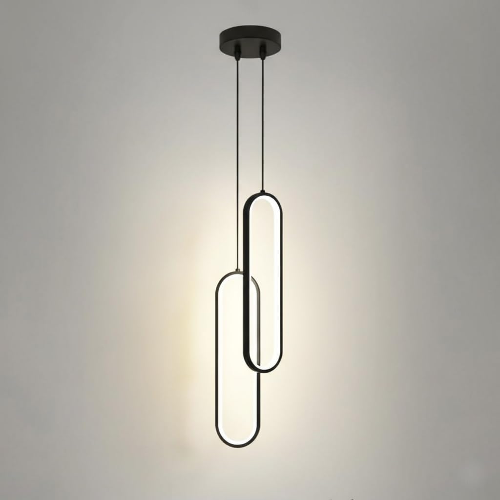 Lámpara colgante vertical moderna, anillo Led ovalado de dos luces para techo de dormitorio