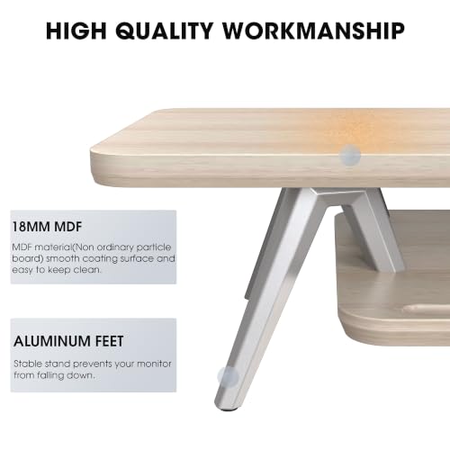 Image of Fenge Dual Monitor Stand, Monitor Stands Riser for 2 monitors, 47.2 Inch Wood Desk Shelf with Storage Organizer and Cable Management for Office Desk Accessories