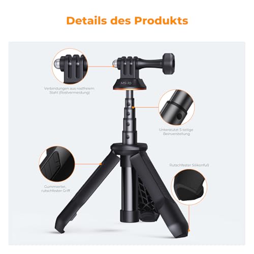 K&F CONCEPT 33 cm GoPro Stativ, Actiom Kamera Tischstativ – Ansicht 3