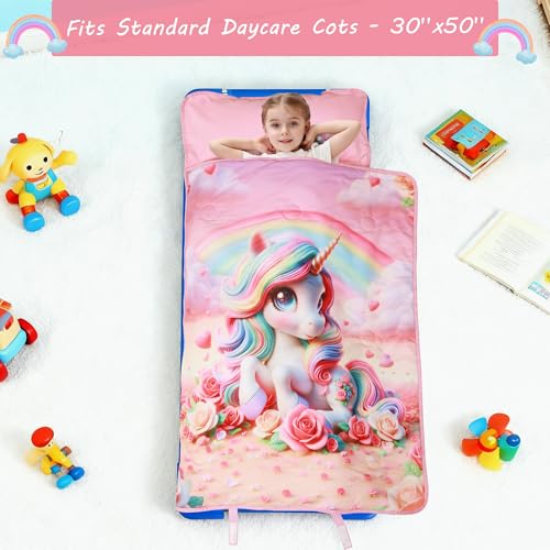 Image of Lasoftan Toddler Nap Mat with Pillow and Blanket, Extra Large Rolled Napping Mats,Slumber Bags for Boys Girls,Kids Sleeping Bag for Daycare, Preschool Travel Camping