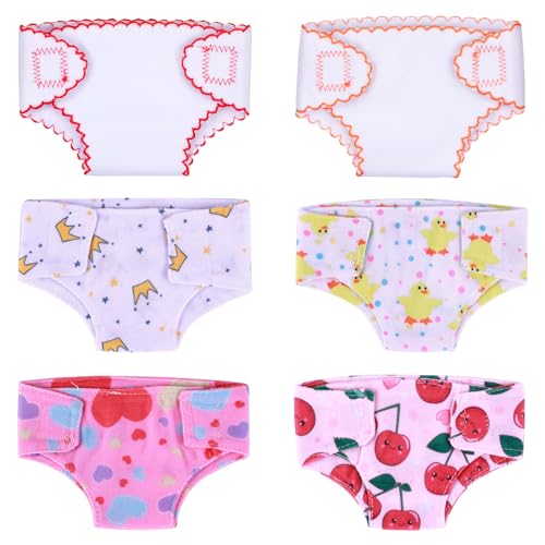 BABESIDE Baby Doll Diapers 6 Pcs Reusable Doll Diaper Set for 12-15 Inch Dolls Soft Baby Doll Accessories with Hook-and-Loop Closure Cute Doll Care Pretend Play Gift for Kids 3+
